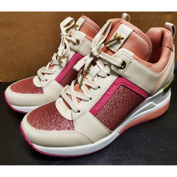 Michael Kors Georgie Trainer Wedge Lace Sneakers Pink/Purple/White- SIZE  NEW